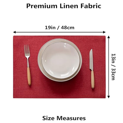 Demetex Placemats Set of 4 Heat Resistant Red Linen Place Mats Wipeable Cloth Placemats for Party Wedding Holiday Dinner, 13 x 19 inches, Wine Red - color: Red, size: Placemats set of 4