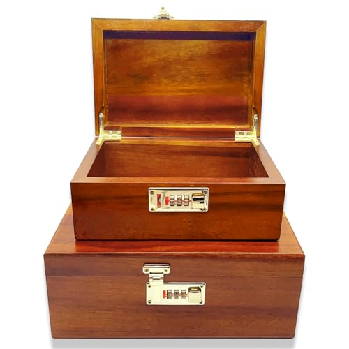 WELITTCON 2pcs Wooden Box Decorative Acacia Wooden Storage Box with Combination Lock with Hinged Lid Keepsake Chest Stash Box Decorative Lockable Chest for Keepsakes, Memory Boxes Wood Gift Box - style: Code Lock Kit of 2pcs