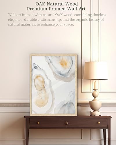 iHery 12x16in Abstract Oyster Framed Coastal Wall Art - color: OAK Framed Hamptons, size: 16"L x 12"W