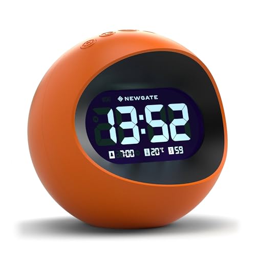 NEWGATE® Centre of the Earth Alarm Clock | Round Retro Digital LCD Clock | Orange | Ideal for Bedside, Desk or Shelf | Retro Bedroom & Office Accessory - color: Pumpkin Orange