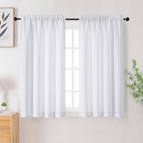 White Curtains for Bedroom Living Room 45 Inch Length 2 Panels Set, Soft Solid Light Filtering Faux Linen Textured Short Curtains Drapes, White, 2 Pcs Each 30Wx45L Inch - color: White, size: 30"W x 45"L (Pack of 2)