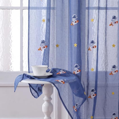 Tegeme 2 Panels Blue Astronaut Sheer Curtains for Bedroom 84 Inch - color: Blue, style: Astronaut