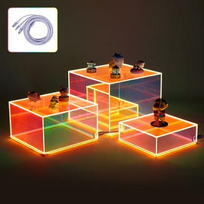 3Pcs Iridescent Acrylic Display Riser with LED light - color: Iridescent-LED light-3pcs