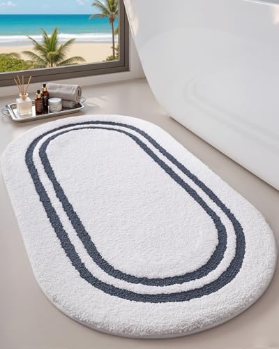 DEXI Oval Bath Mats for Bathroom Non Slip, 43x24 Absorbent Bath Mat, Navy - color: Navy, size: 43" X 24" (Oval)