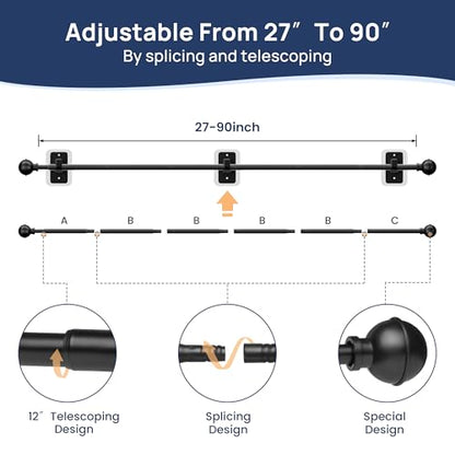ENJOYBASICS Curtain Rods No Drilling for Renter, 28-84" Adjustable, Black - color: Black, size: 27-90"