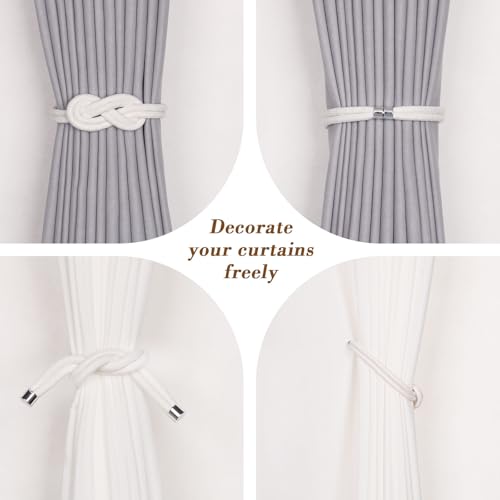 NICEEC 2 Pack Natural Cotton Rope Curtain Tiebacks Elegant Boho Style Magnetic Drape Tie Backs Soft Hand-Woven Rope Curtain Holdbacks for Home & Office Drapery (Cotton knot-01) - color: Cotton Knot-01, size: 2 Pack