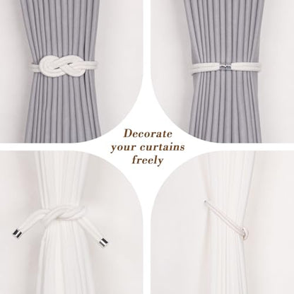 NICEEC 2 Pack Natural Cotton Rope Curtain Tiebacks Elegant Boho Style Magnetic Drape Tie Backs Soft Hand-Woven Rope Curtain Holdbacks for Home & Office Drapery (Cotton knot-01) - color: Cotton Knot-01, size: 2 Pack