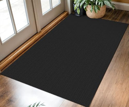 KOZYFLY 3x5 Washable Area Rug, Non Slip Woven Entryway Rug, Black/Grey - color: Black/Charcoal Grey, size: 3' x 5' (Rectangular)