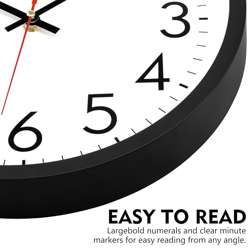 Lumuasky Wall Clock Silent Non-Ticking 12 Inch Quartz Battery Operated Round Analog Wall Clock with Easy to Read Large Numbers for Classroom,School, Office, Living Room, Bedroom,Kitchen - color: Red Second, size: 12 Inch