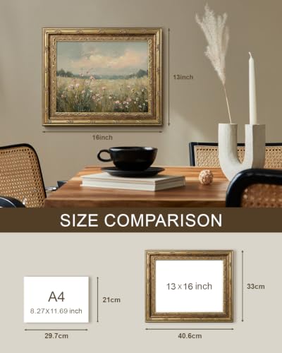 InSimSea Gold Framed Landscape Wall Art, Wildflower Filed Canvas Print - color: Wildflower Field, size: 16"L x 13"W