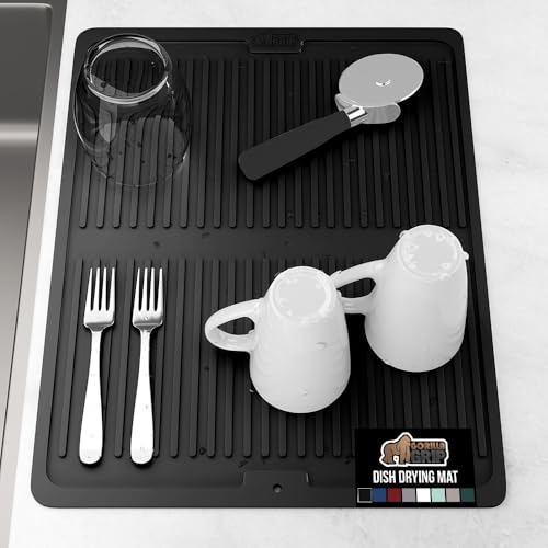 GORILLA GRIP Patented BPA-Free Silicone Dish Drying Mat, 18x16, Black - color: Black, size: 18" x 16", style: Silicone
