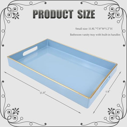 Spsyrine Blue Bathroom Vanity Tray with Handles for Dresser Tops - color: Blue