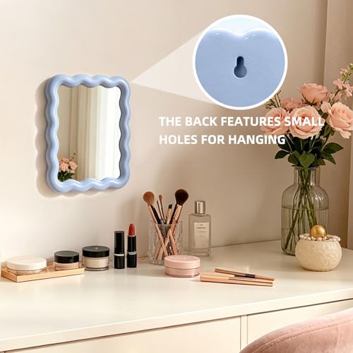 Wave Table Desk Vanity Makeup Mirror Small Make Up Office Mirror Blue - color: Blue