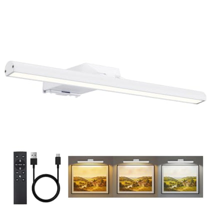 16" Picture Lights for Wall, 10000mAh Rechargeable Wireless Remote - color: White, size: 16inch