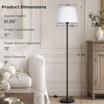 JUNNAI 61.8" Floor Lamp for Living Room, Modern Standing Lamp for Bedroom - color: Black+White Shade
