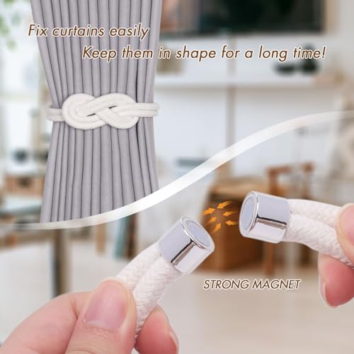 NICEEC 2 Pack Natural Cotton Rope Curtain Tiebacks Elegant Boho Style Magnetic Drape Tie Backs Soft Hand-Woven Rope Curtain Holdbacks for Home & Office Drapery (Cotton knot-01) - color: Cotton Knot-01, size: 2 Pack