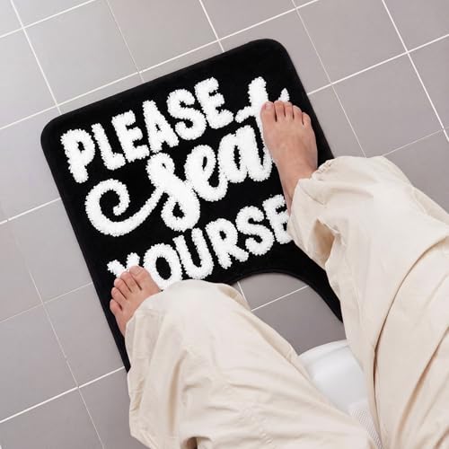 Drydiet U Shaped Toilet Rug Washable Cute Bath Mat 24x20,Frog - style: Please Seat Yourself