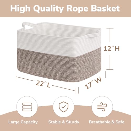 Goodpick 75L Extra Large Woven Blanket Basket, 22" x 17" x 12", Brown - color: Brown, size: 22"L x 17"W x 12"H
