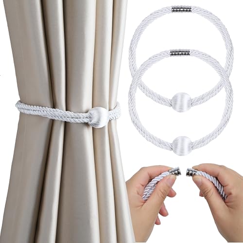 BEL AVENIR Magnetic Curtain Tiebacks, Boho Farmhouse Curtain Tie Backs - color: White
