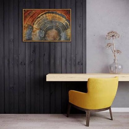 BingruiArt Faux Wood Tree Ring 03 Canvas Wall Art 16x24 Framed - color: Tree Ring - 03, size: 36"L x 24"W