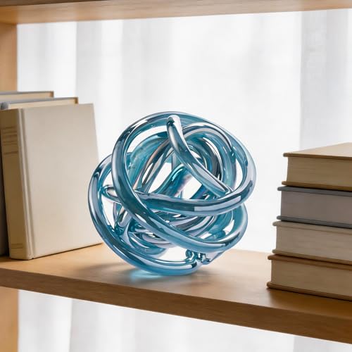 Glass Knot Teal Decor Ball - 5 Inch Hand Blown Infinity Sculpture Orbit Home Decor Table Decoration Interio Art - color: Teal, size: 5-Inch Diameter