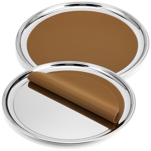 Lemonroad 2 Set Round Silver Mirror Serving Tray 19.69 Inches - size: 19.69 Inches