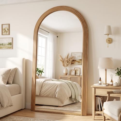 82"x44" Arched Full Length Mirror with Wide Wood Frame,Natural Wood - color: Natural Wood, size: 82L" x 44W"