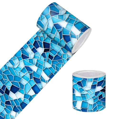 HOMETITUTE Peel and Stick Wallpaper Border 4x196in Blue Geometry Pattern - color: blue texture