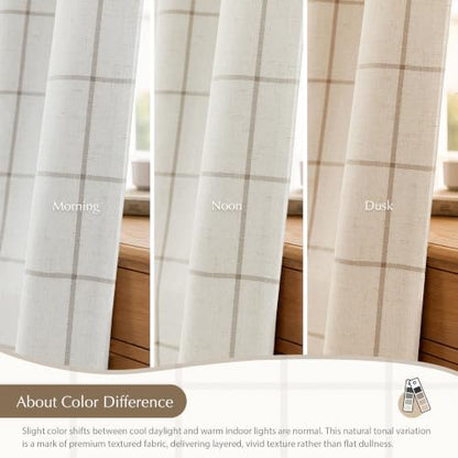 DriftAway 100% Blackout Plaid Linen Curtains 90 Inches Long 2 Panels Taupe - color: Taupe, size: 52"W x 90"L (Pack of 2)