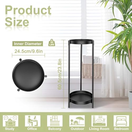 Plant Stand Indoor Outdoor, 24 Inch 2 Tier Metal Plant Stand, Black