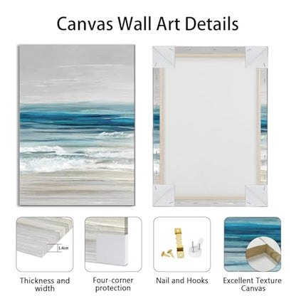 WENGTIAO 3Pcs Abstract Blue Beach Ocean Canvas Wall Art Paintings 16"x24" - color: Abstract Blue Ocean, size: 16"x24"x3Pcs