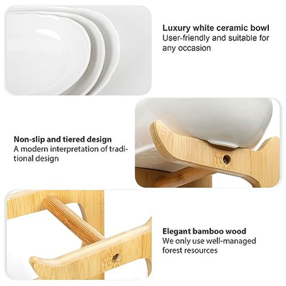 SEVEN SPARTA 3 Tier Fruit Bowl for Kitchen Counter (PLUS edition) / Ceramic Serving Bowls with Bamboo Stand/Big Size Tiered Fruit Basket for Fruit Vegetable Storage, Dessert, Salad Buffet Server - style: PLUS edition