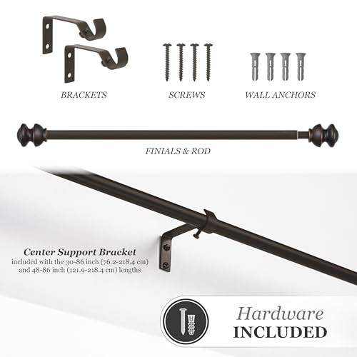 Kenney Kendall Knob Window Curtain Rod, Adjustable 28-48 Inch, Oil Rubbed Bronze - color: Oil Rubbed Bronze, size: 28-48"