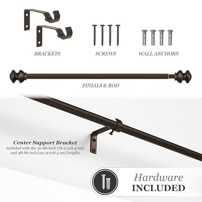 Kenney Kendall Knob Window Curtain Rod, Adjustable 28-48 Inch, Oil Rubbed Bronze - color: Oil Rubbed Bronze, size: 28-48"