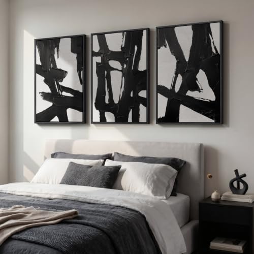 Large Framed Black and White Abstract Wall Art for Living Room, 24x36 Inch - color: Black and White B, size: 24" W x 36" H x 3Pcs