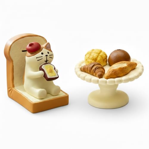 Cute Mini Bread Cat Figurine Set – Kawaii Resin Cat with Miniature Dessert Table Figure for Desk Shelf Home Decor, Adorable Cat Lover Gift (Bread Set) - color: Bread Set
