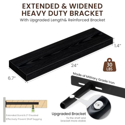 Dreamland 24Inch Black Floating Shelves 6.7" Deep Wall Mounted Set of 2 - color: Black, size: 6.7"D x 24"L