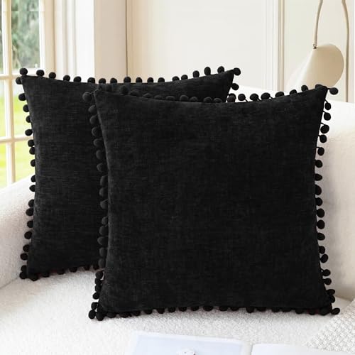 CaliTime Decorative Couch Throw Pillow Covers 16 X 16 Inches Black - color: Black, size: 16" x 16" (Pack of 2)