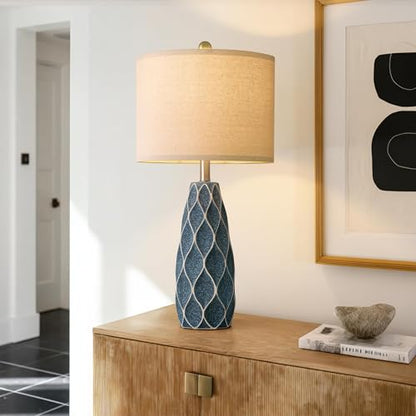 Ceramic Table Lamps Set of 2, 27.5" Blue Lamps for Bedroom Living Room - color: Blue, size: Large - 27.5’‘