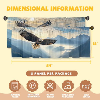 Eagle Valance Curtain for Windows 2 Pack Rustic Sun Soaring Mountain Cloud Blue Sky Rod Pocket Window Treatments Short Curtains for Kitchen Windows Bathroom Bedroom 54x18 Inch - color: Eagle