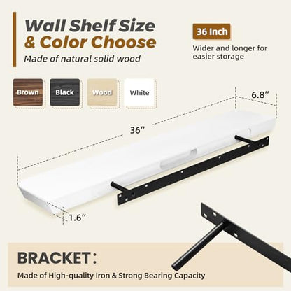 36x6.8x1.6in Slanted Solid Wood Floating Wall Shelves 2-Pack White - color: White, size: 36"-Set of 2