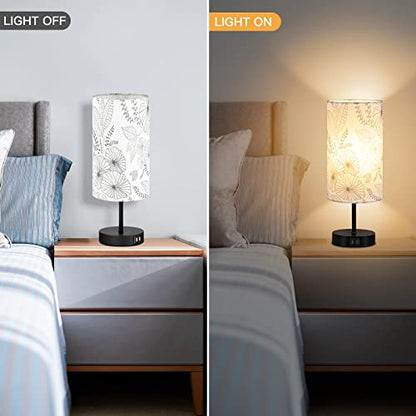 CINSARY Touch Control Bedside Lamp with 2 USB Ports, 3-Way Dimmable Table lamp for Bedroom, Nightstand Lamp with Round Flower Fabric Shade for Living Room Home Office (E26 LED Bulb Included) - color: White-15“ H