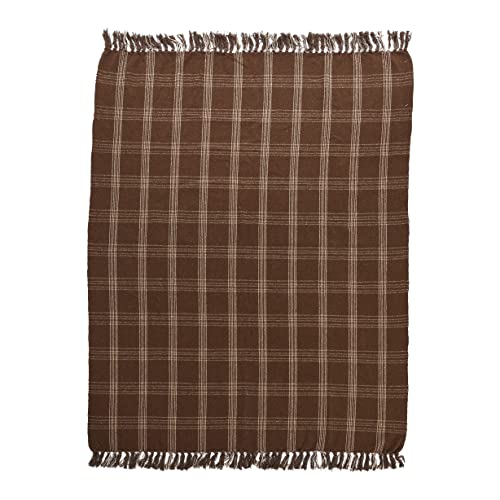 Creative Co-Op Recycled Cotton Blend Throw Blanket with Fringe, Brown Plaid One Size (Pack of 4) - color: Brown, size: One Size (Pack of 4)