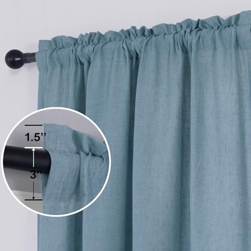 Rod Pocket Linen Blend Sheer Curtains for Living Room-Stone Blue-52 by 63 - color: Stone Blue, size: 52"W x 63"L (Pack of 2)