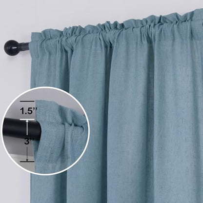 Rod Pocket Linen Blend Sheer Curtains for Living Room-Stone Blue-52 by 63 - color: Stone Blue, size: 52"W x 63"L (Pack of 2)