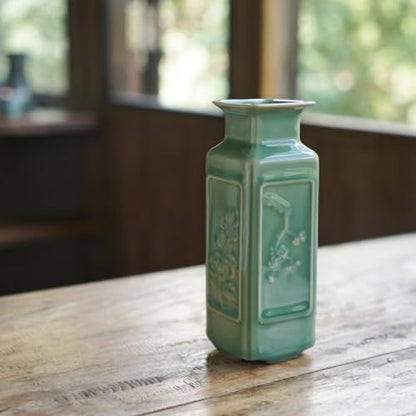 Mini Bud Vase, 5.5" Handmade Ceramic Square Vase, Sage Green Decor