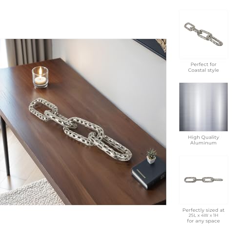 25x4 Pierced Metal 4-Chain Link Object, Silver - color: Silver