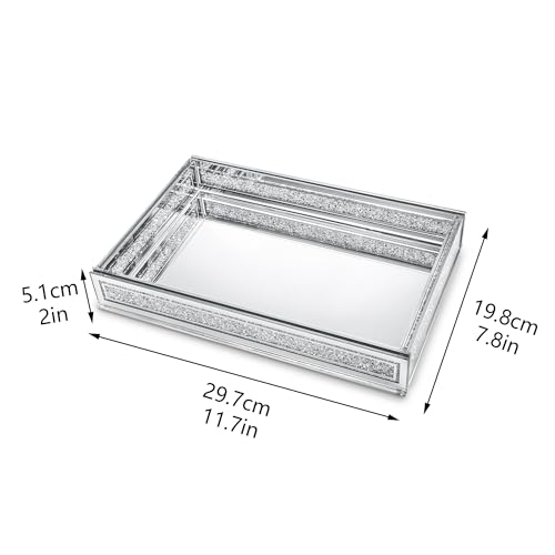 Crush Diamond Mirror Perfume Tray, Silver Glass Mirror Trays for Vanity - color: Clear,rectangular