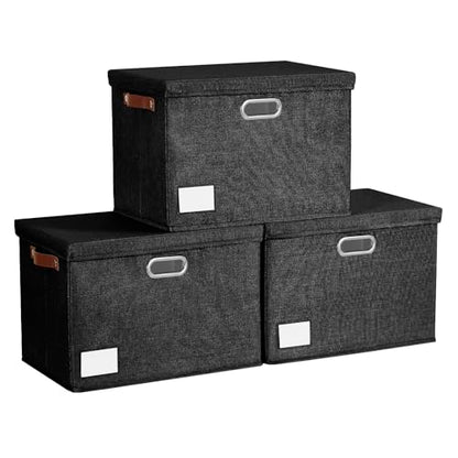 15" Fabric Storage Box with Lids, 3-Pack, Black - color: Black, size: Medium-15"