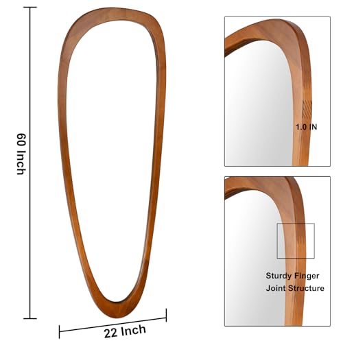 Full Length Irregular Wall Mirror, 60" x 22" Asymmetrical Wood Mirror - color: Wood, size: 60"L x 22"W